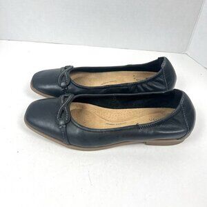 Clarks Lyrical Rhyme Blue Leather Square Toe Ballet Flats Sz 8.5 Office Wear